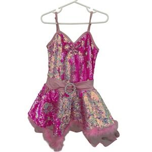 A Wish Come True Pink Sequin Dance Costume Dress with Bow Girls SC 25097Y